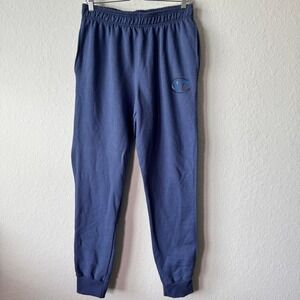 Champion‎ Authentic Mens L Blue Fleece Jogger Sweatpants Embroidered Logo